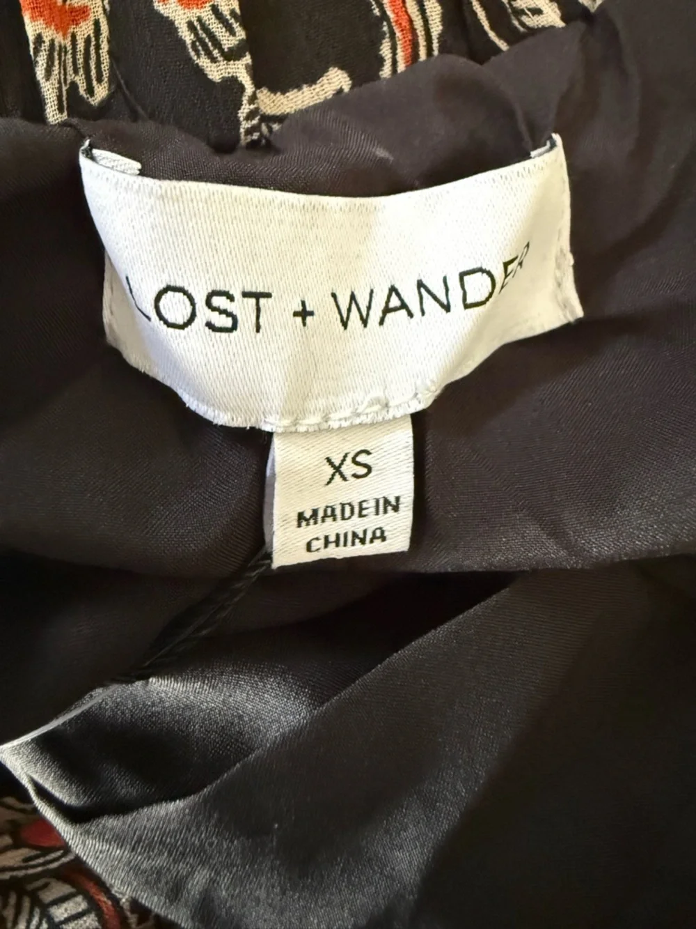 Lost + Wander Black Floral Tiered Maxi Skirt with Rust and Cream Accents